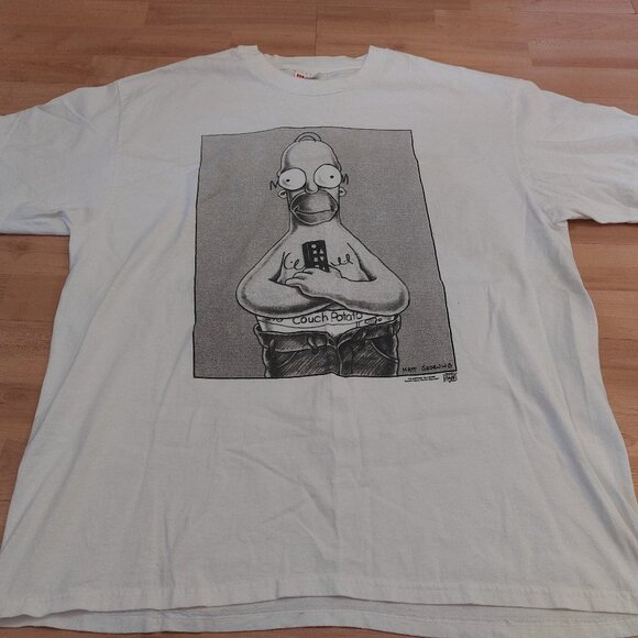 Vintage 1994 hanes double White  The Simpsons Homer Cartoon Couch Potato Tshirt - Picture 1 of 10